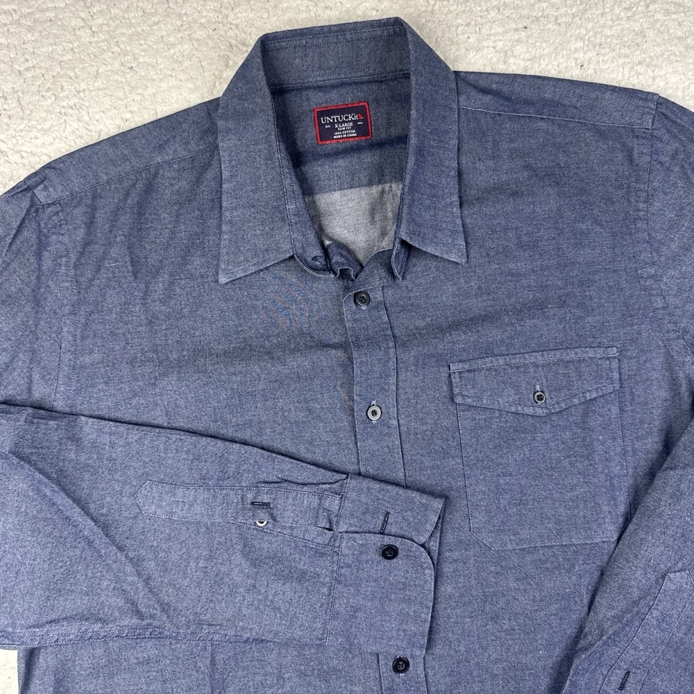 UNTUCKit Button Down Shirt Mens XL Blue Slim Fit Long Sleeve Cotton Heathered‎